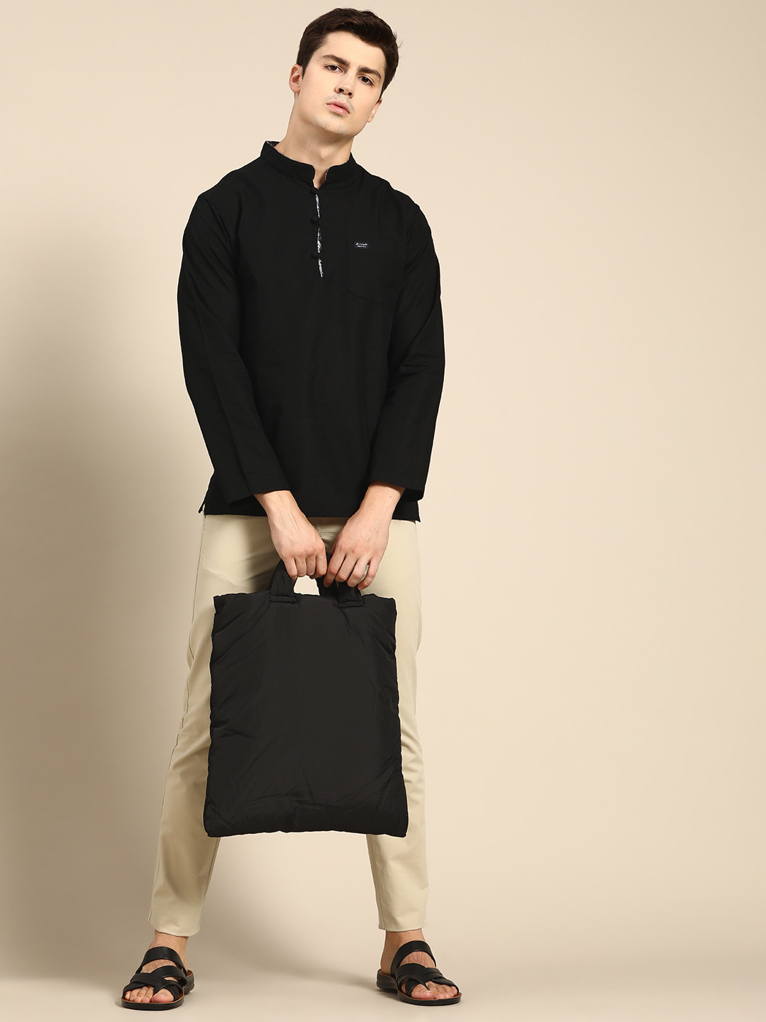 ARMISTO Men Black Full Sleeves Linen Kurta