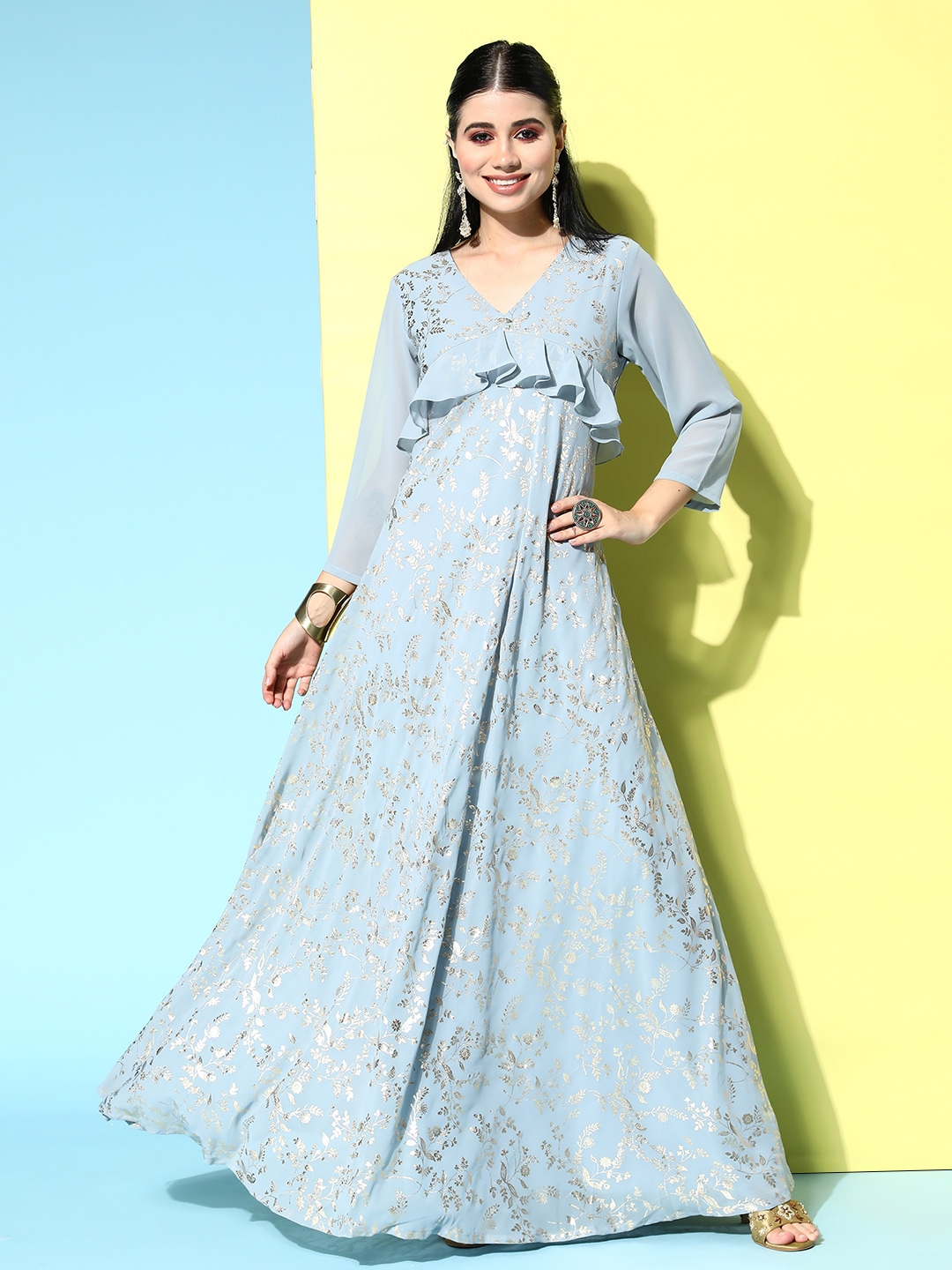 Buy Janasya Women Beautiful Grey Floral Elevated Gown Ethnic Dresses for Women 19363938 Myntra