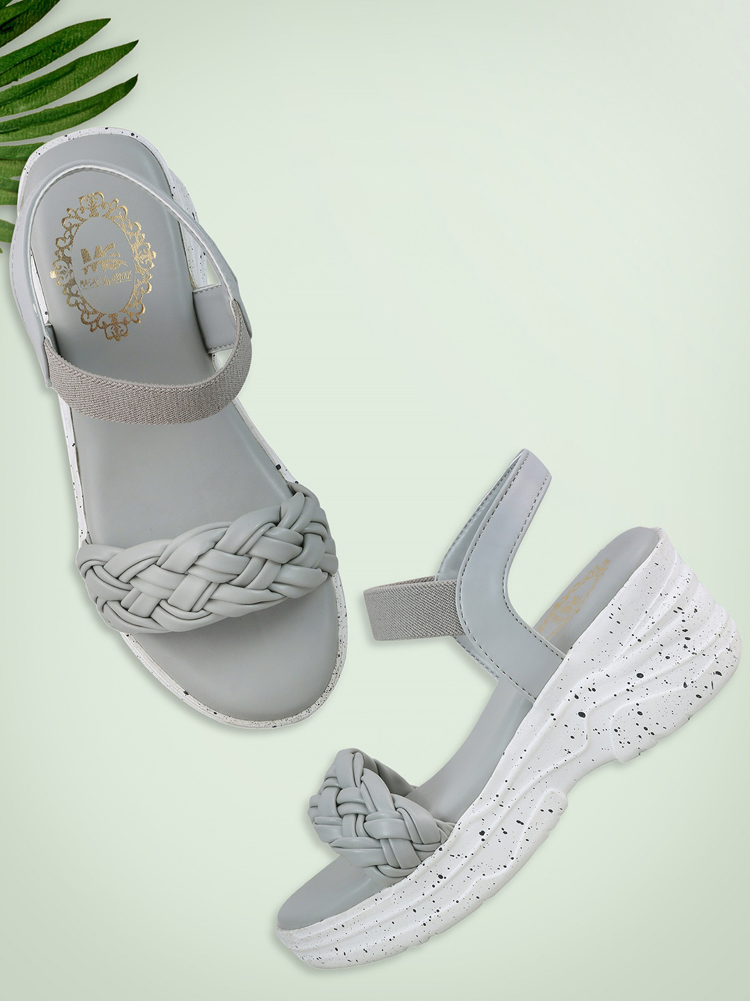 madam glorious Grey Braided Straps Wedge Heels