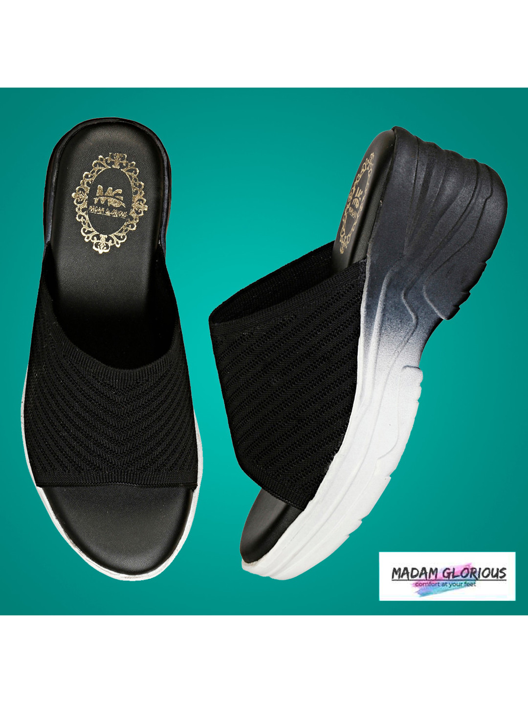 madam glorious Black Textured Block Peep Toes Heel