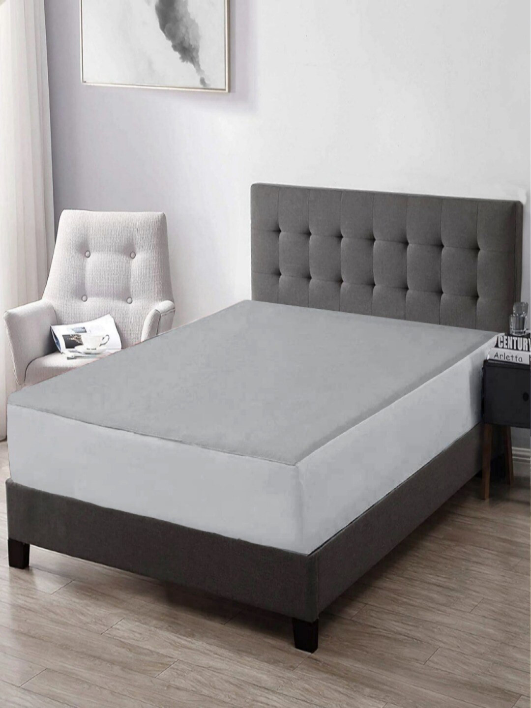 Trance Home Linen Unisex Grey Solid Terry Queen Waterproof Mattress Protector
