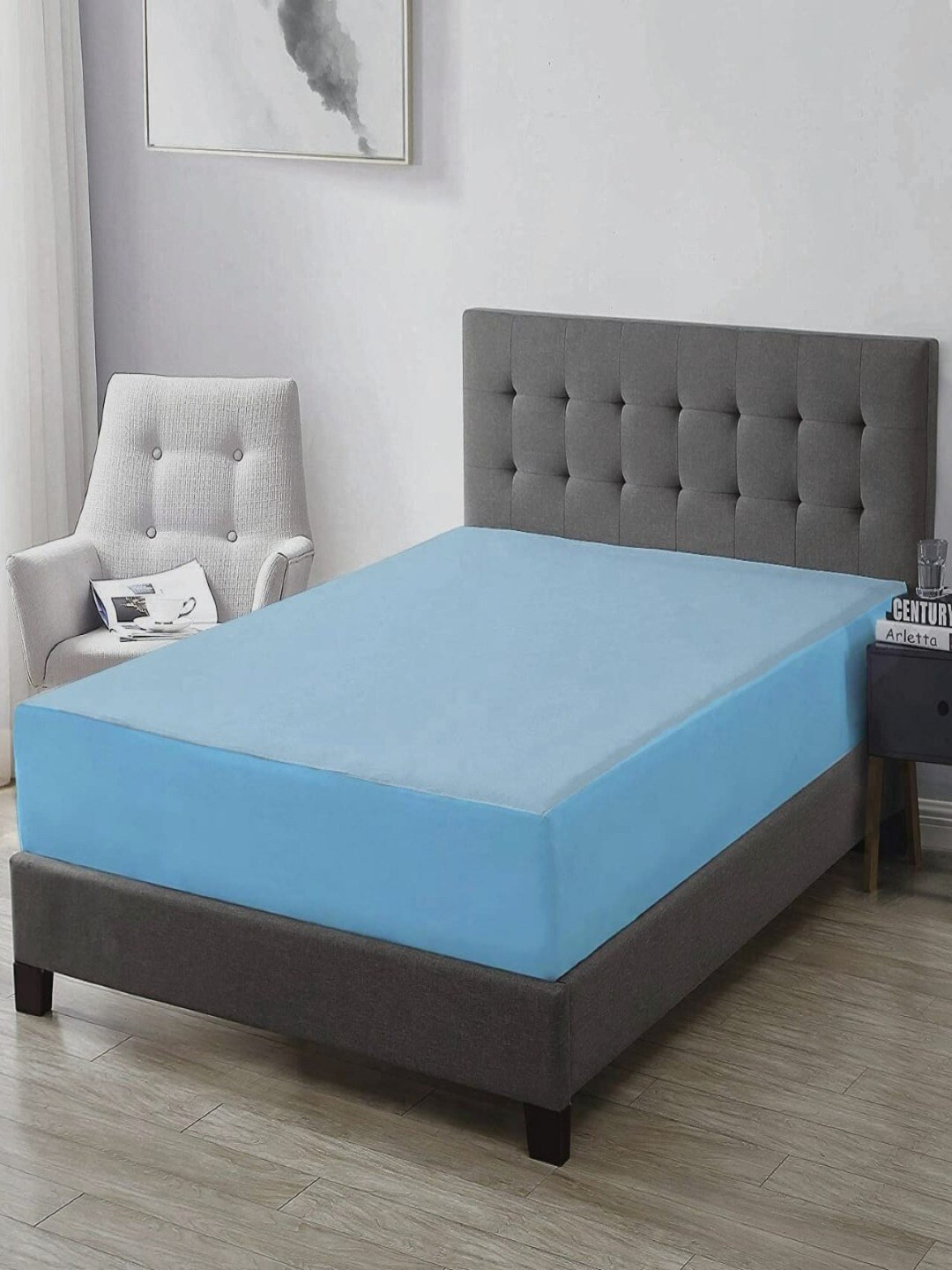 Trance Home Linen Unisex Blue Solid Mattress Protector