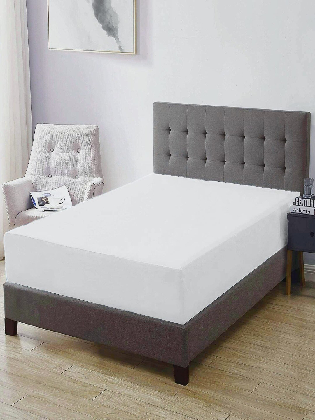 Trance Home Linen White Queen Size Elasticated Cotton Waterproof Mattress Protector