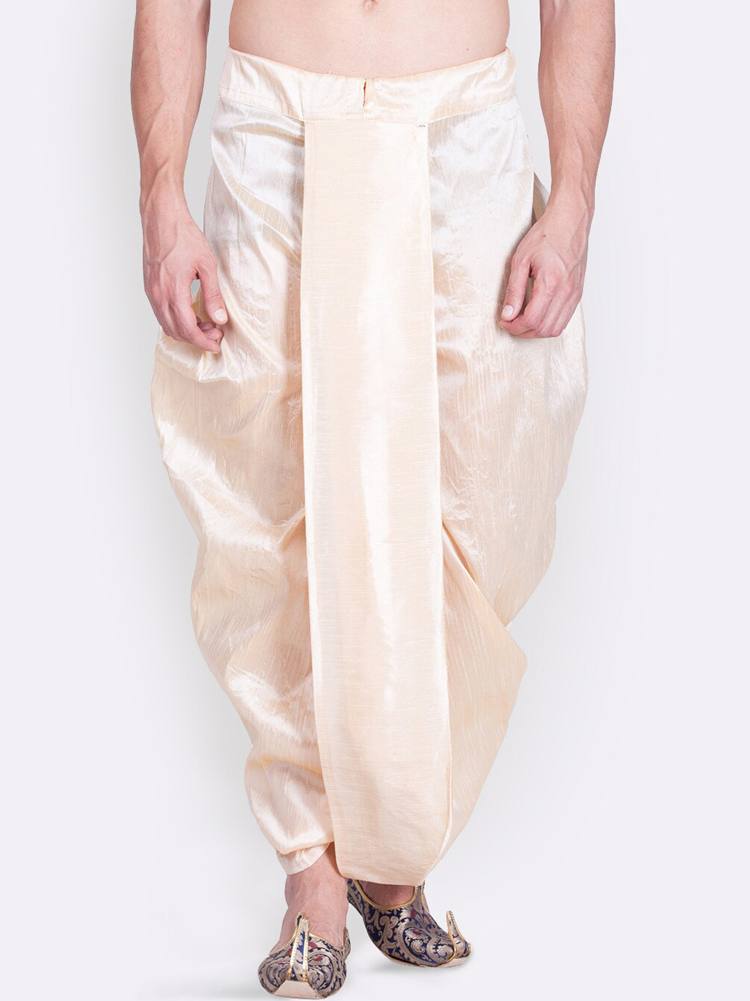 Here&Now X Sanwara  Men Beige Solid Art Silk Dhoti Pant