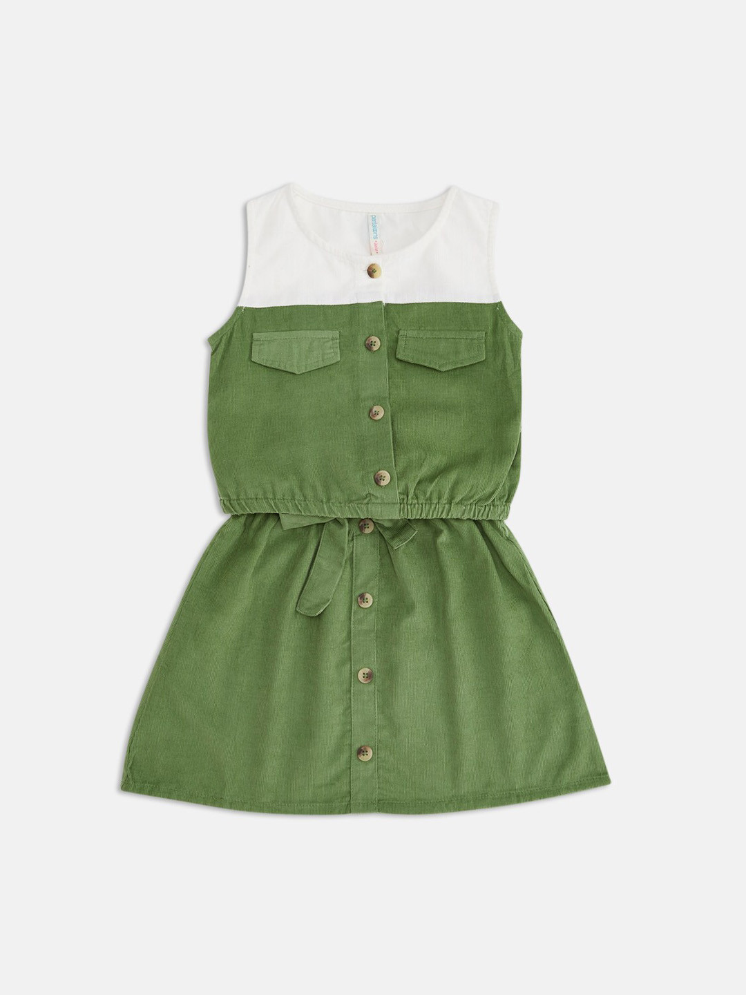 Pantaloons Junior Girls Olive Green & White Shirt with Skirt