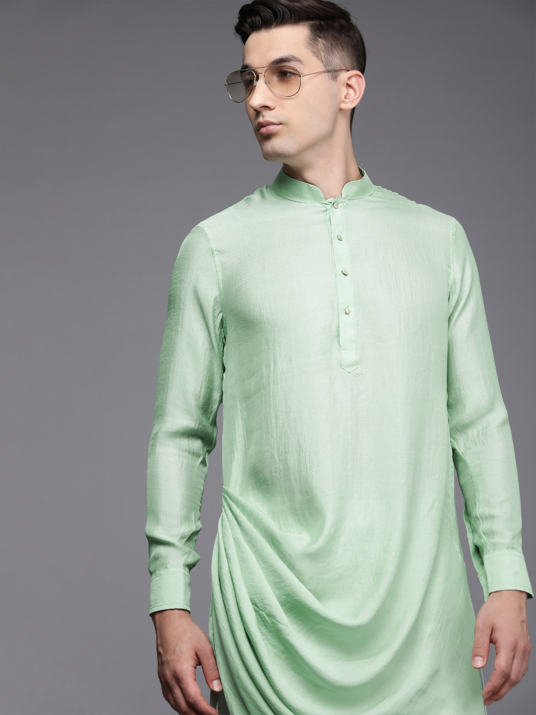 Manyavar Men Green Draped Kurta with Pyjamas