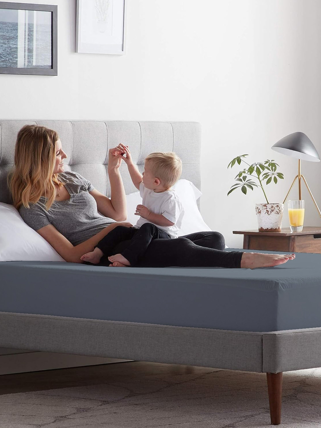 Trance Home Linen Grey Solid Water Proof Mattress Protector