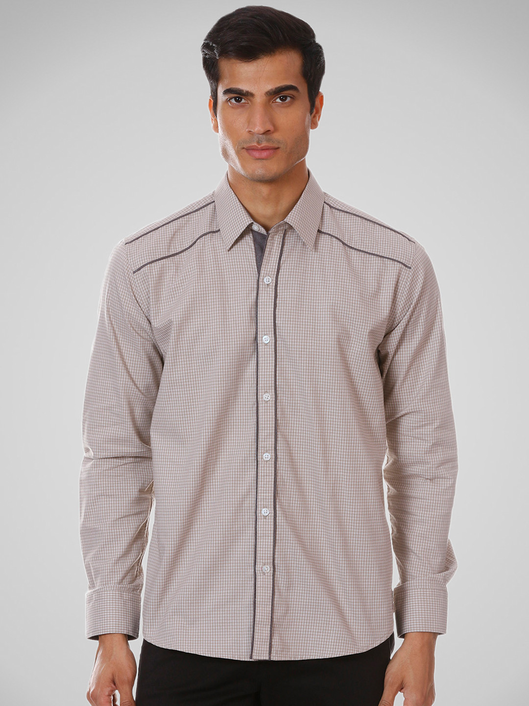 SHIRT THEORY Men Brown Comfort Micro Checks  Casual Shirt