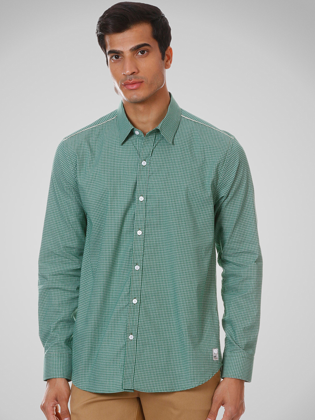 SHIRT THEORY Men Green Comfort Checked Casual Shirt