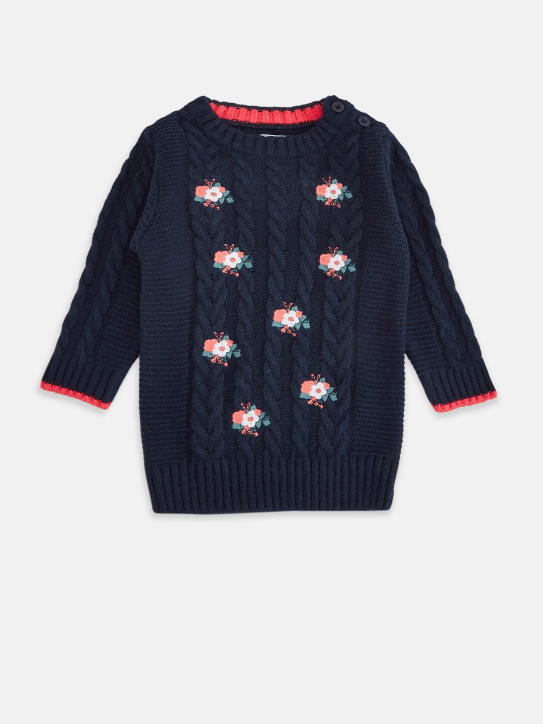 Pantaloons Baby Girls Navy Blue Floral Printed Pullover