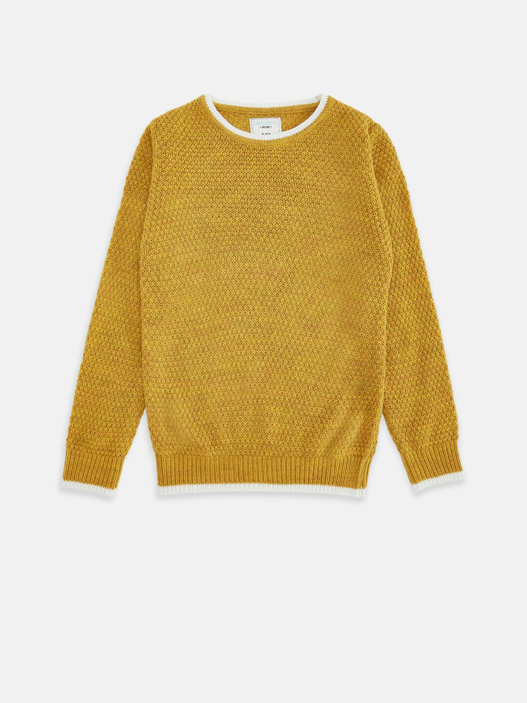 Pantaloons Junior Boys Yellow & White Ribbed Solid  Pullover