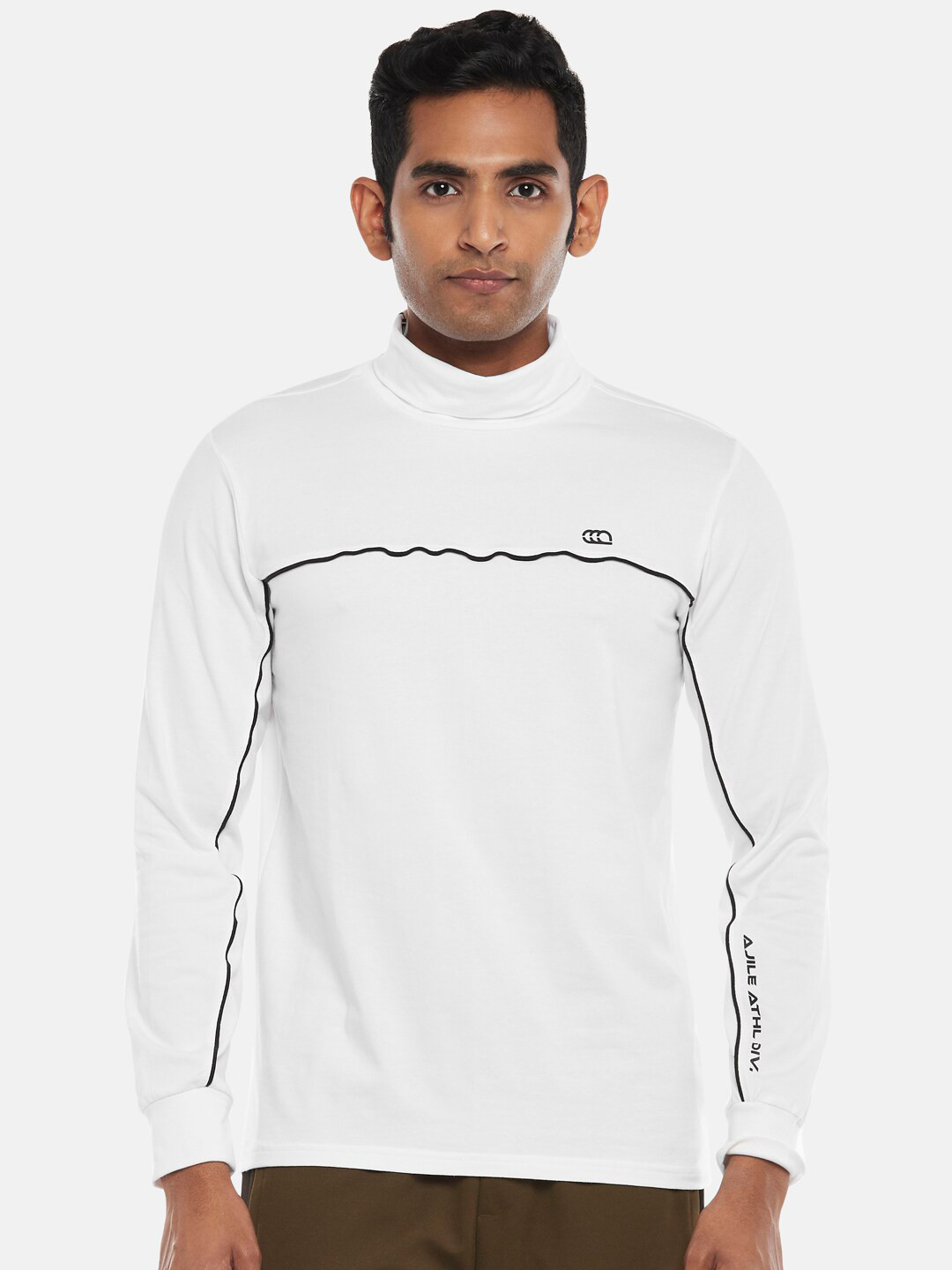 Ajile by Pantaloons Men White High Neck Slim Fit T-shirt