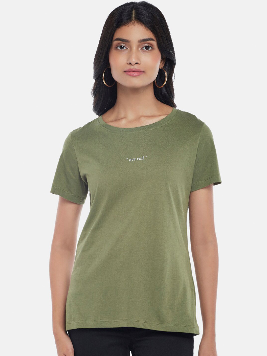 Honey by Pantaloons Women Olive Green T-shirt