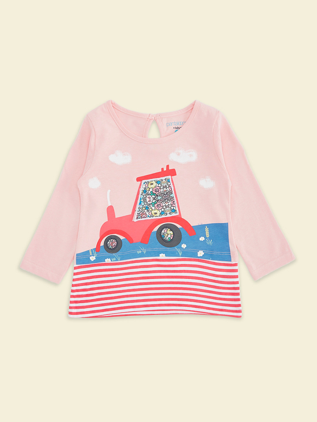 Pantaloons Baby Girls Pink & Blue Striped T-shirt