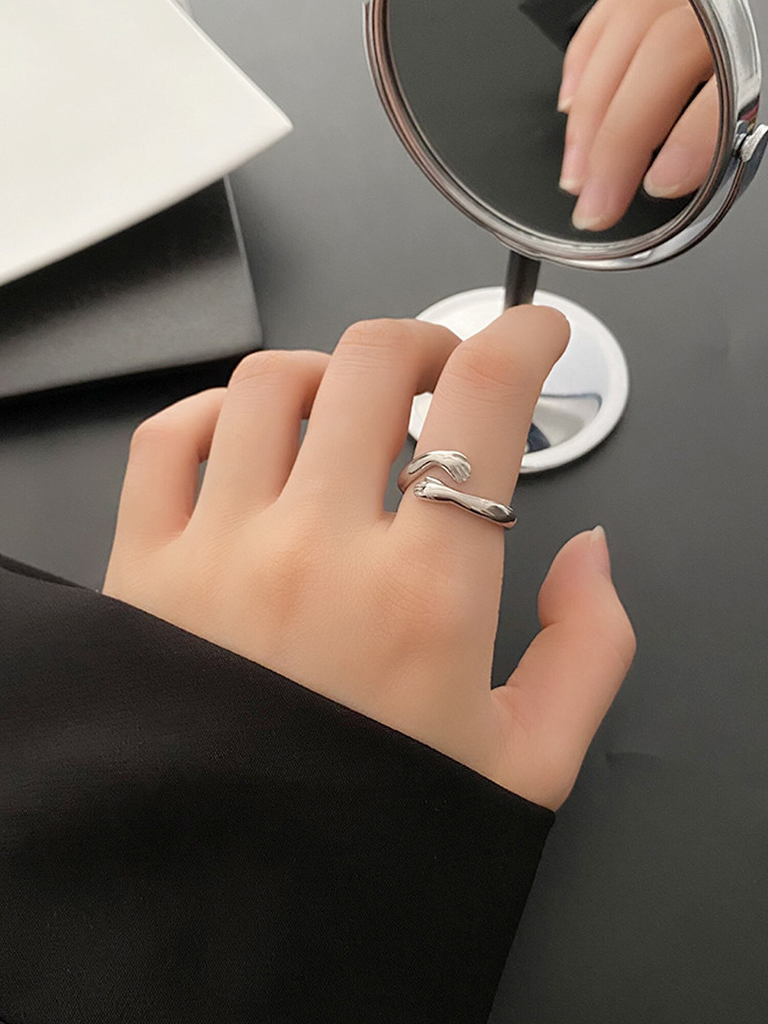 Vembley Silver-Toned Gold-Plated Adjustable Finger Ring