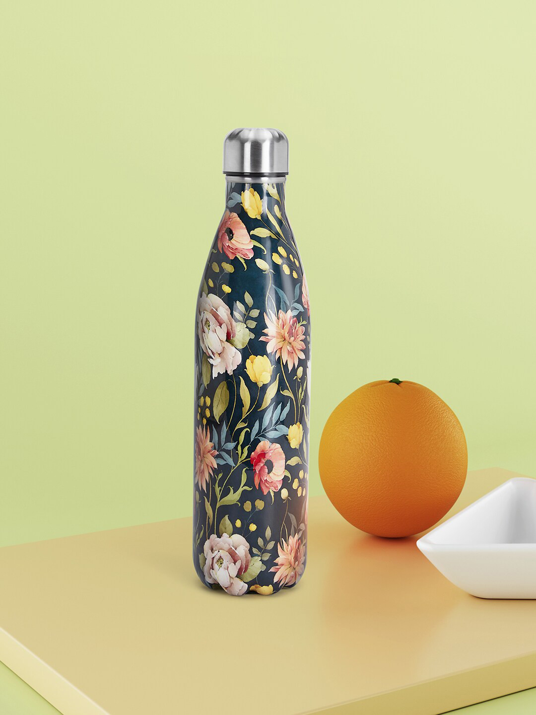 Living scapes by Pantaloons Floral Stainless Steel Single Wall Vacuum Water Bottle - 750ml