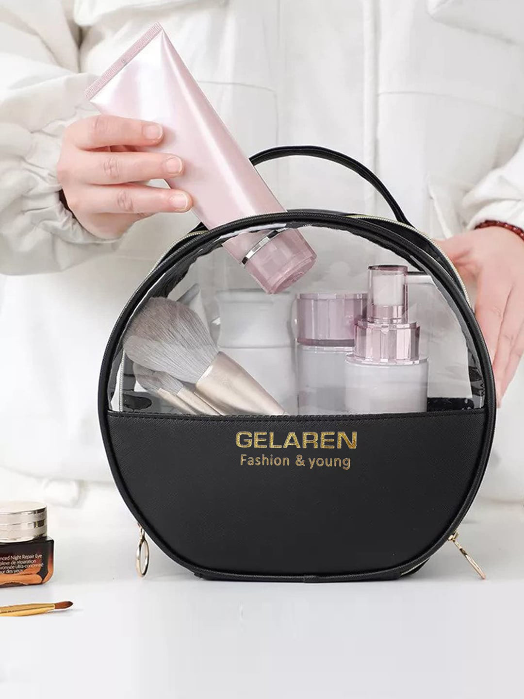 HOUSE OF QUIRK Set Of 3 Black & Transparent Solid Clear Makeup Bags