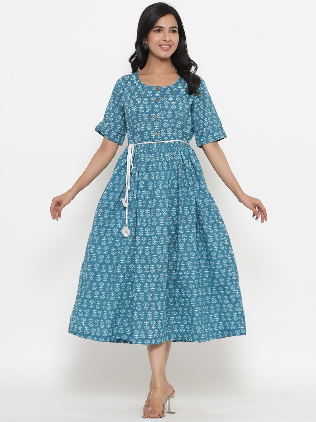 Do Dhaage Blue Ethnic Motifs Midi Dress