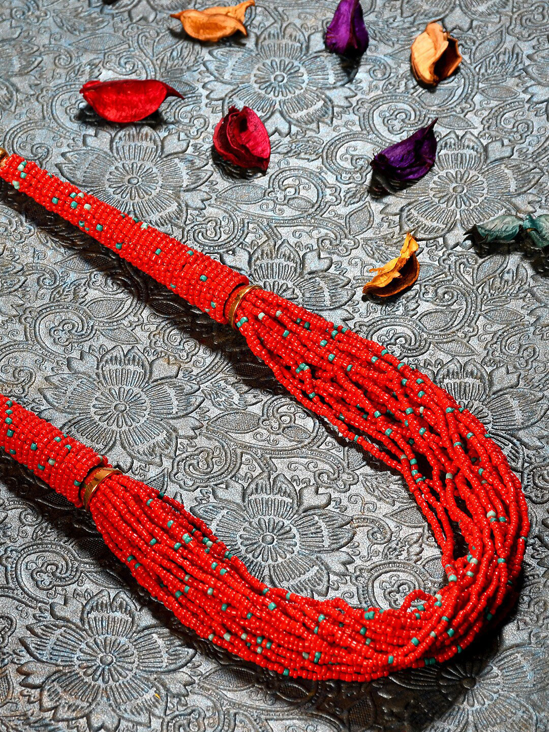 Bamboo Tree Jewels Red & Gold-Toned Afghan Necklace