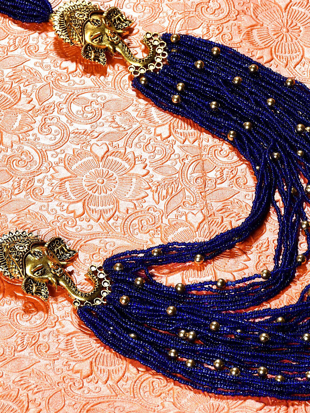 Bamboo Tree Jewels Blue & Gold-Toned Afghan Necklace