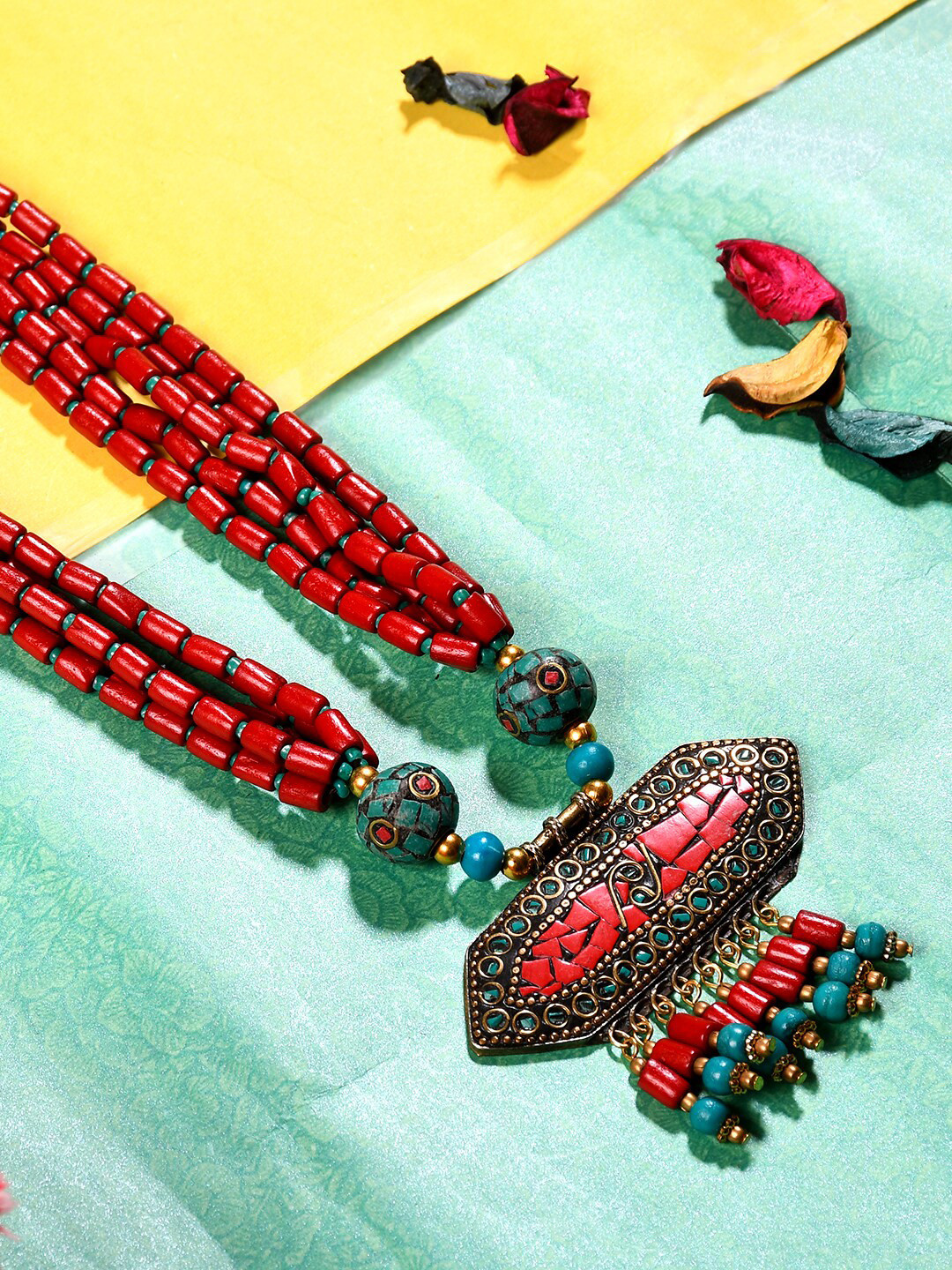 Bamboo Tree Jewels Red & Black Afghan Necklace