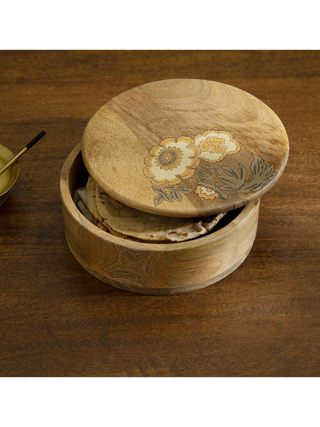 ellementry Brown Wood Roti Box