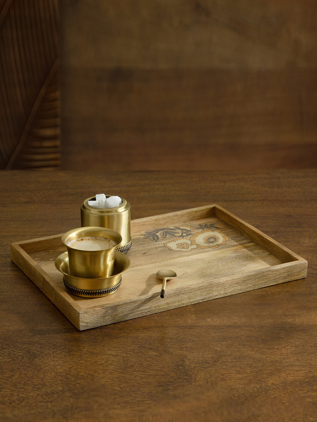 ellementry Beige Wood Rectangular Tray