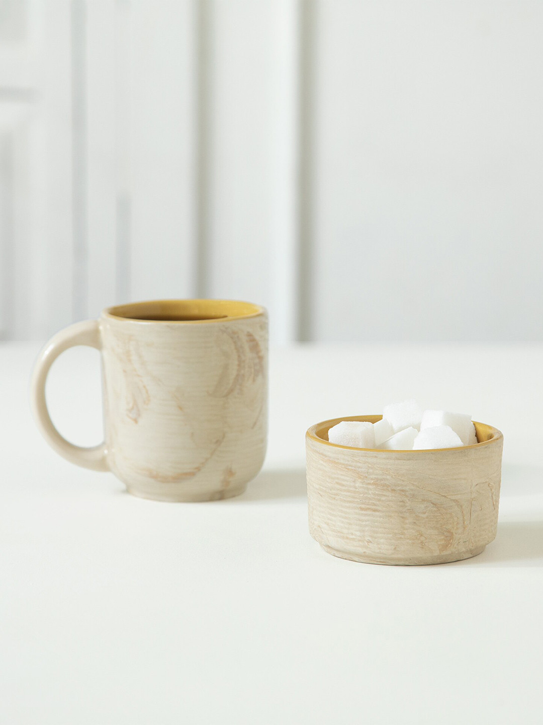 ellementry Beige Amber Love Textured Ceramic Bowl