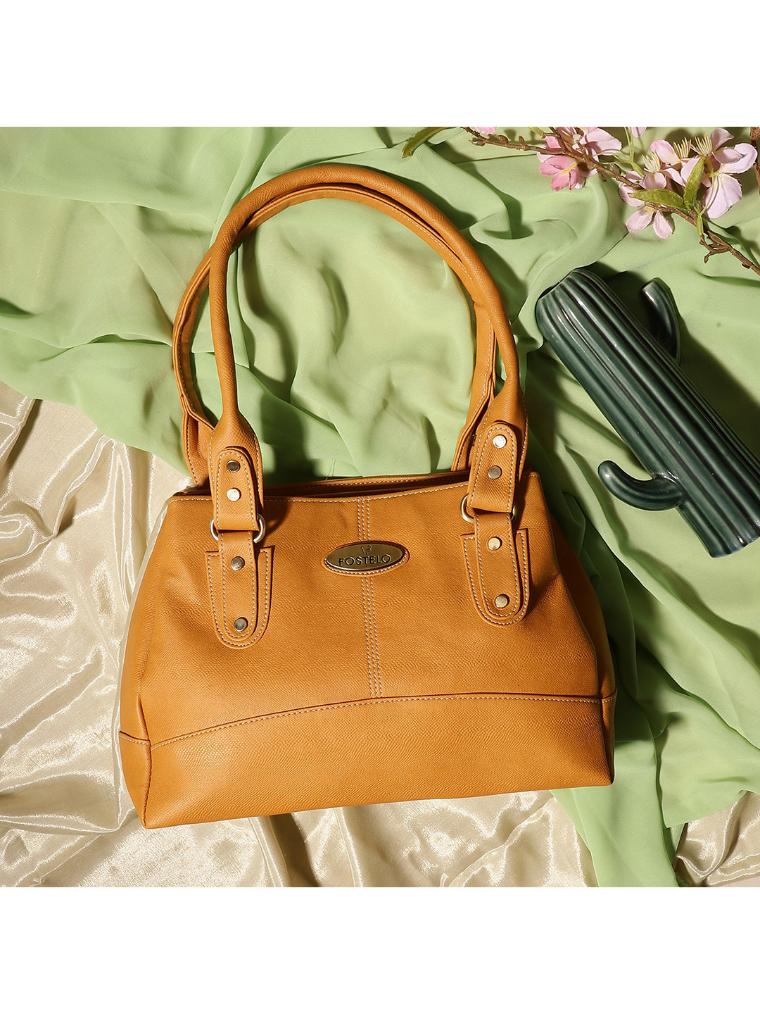 Fostelo Orange PU Structured Handheld Bag