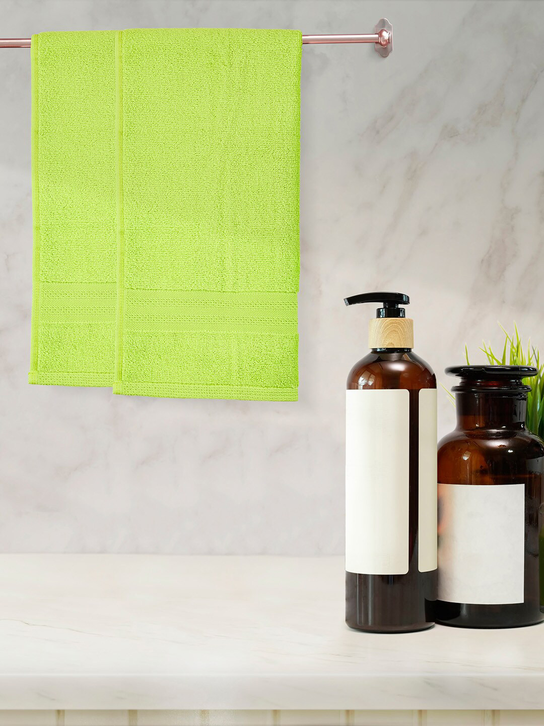 Layers Set Of 2 Lime Green Solid Pure Cotton 400 GSM Hand Towels