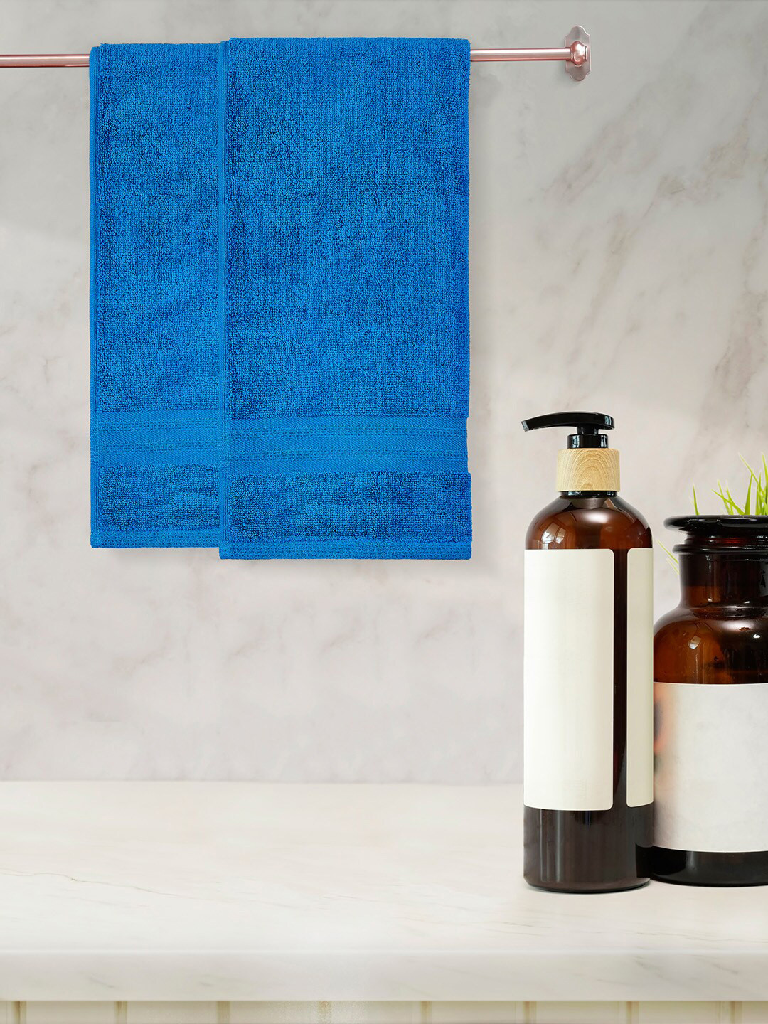 Layers Set Of 2 Blue Solid 400 GSM Pure Cotton Hand Towel