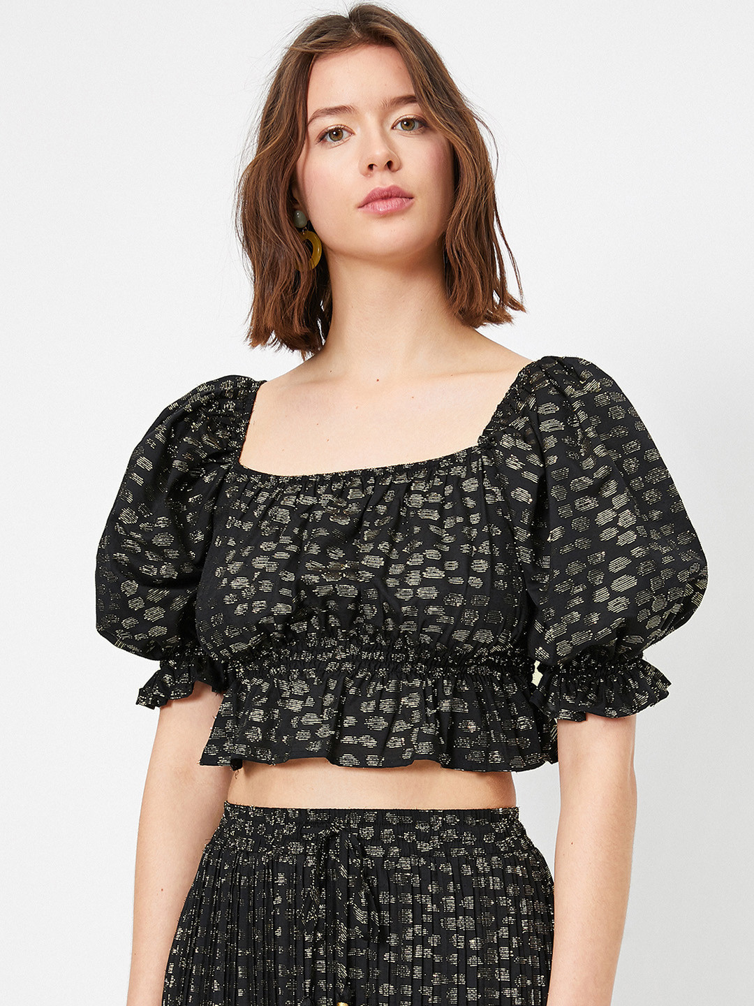 Koton Black & Golden Geometric Print Crop Top
