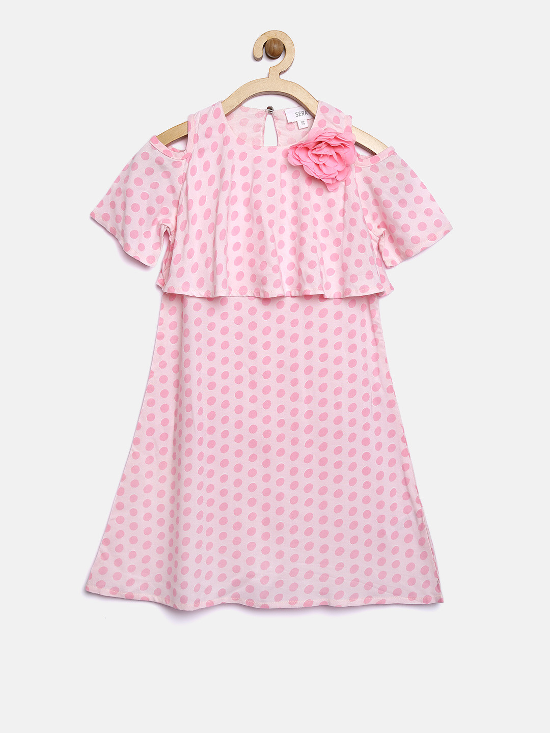 Sera Girls Pink Polka Dot Print Layered A-Line Dress