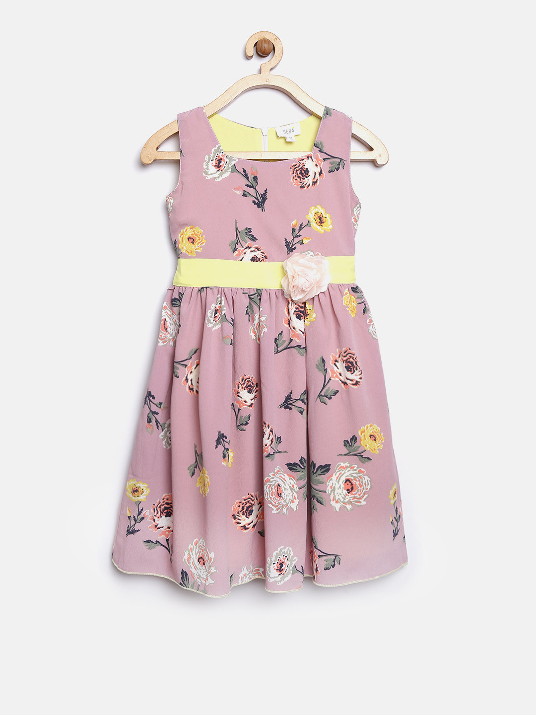 Sera Girls Dusty Pink Floral Print Fit and Flare Dress