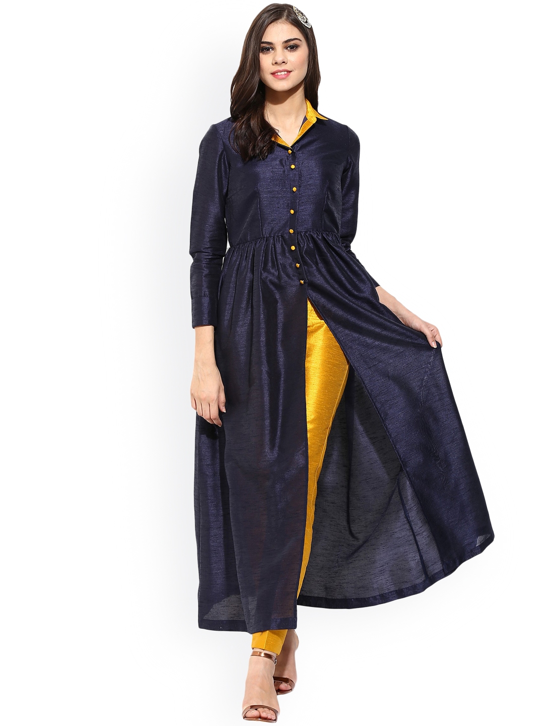 Raw Silk Dark Blue Prom Dress
