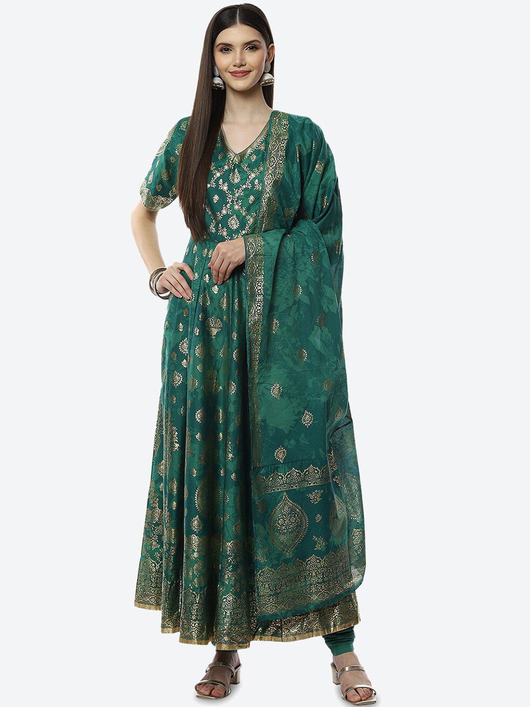Biba Women Green Floral Printed Empire Kurta Set