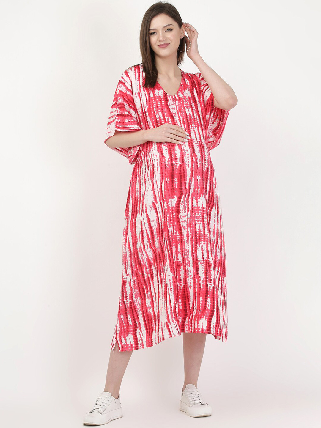 MYLO ESSENTIALS Women Fuchsia Maternity Kaftan Midi Dress