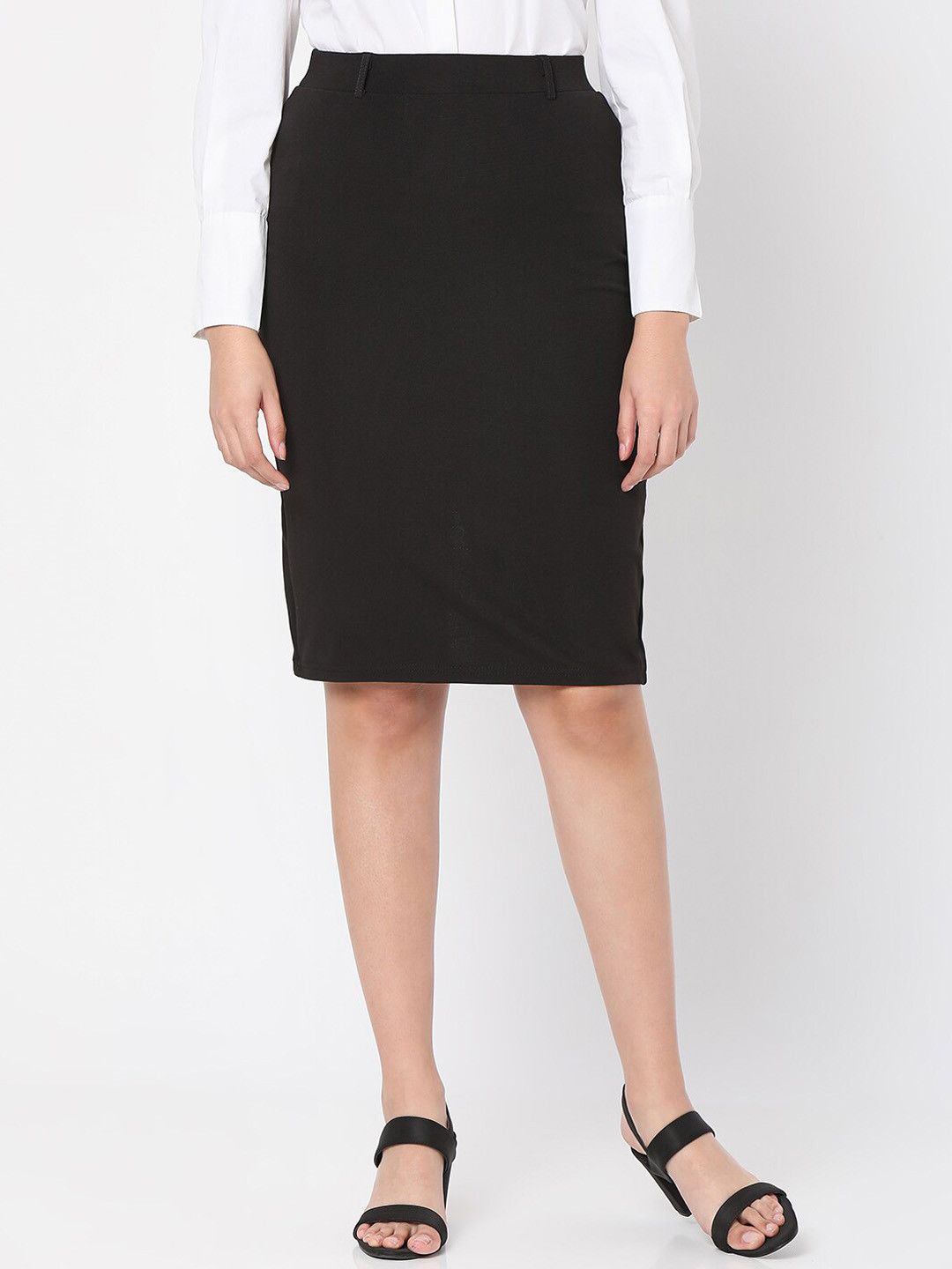 Smarty Pants Women Black Solid Pencil Knee-Length Skirt