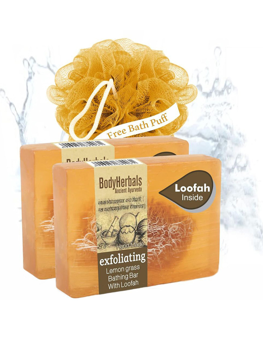 BodyHerbals Set of 2 Exfoliating Lemongrass Handmade Soap with Loofah - 100 g Each
