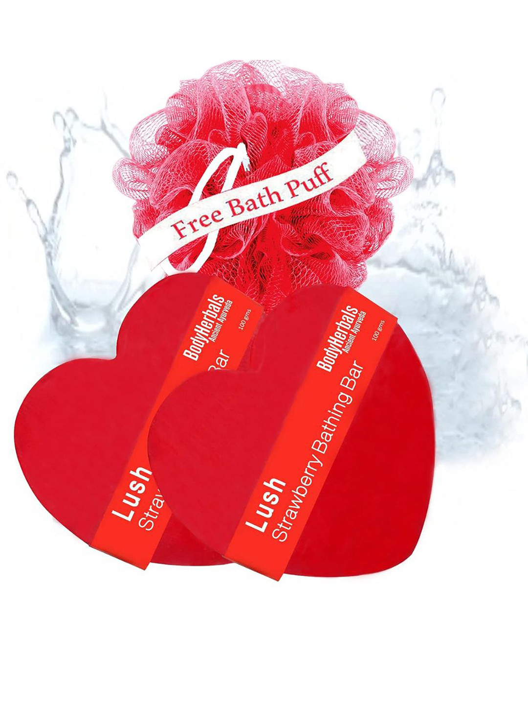 BodyHerbals Set of Lush Strawberry Bathing Bar with Loofah - 100 g Each