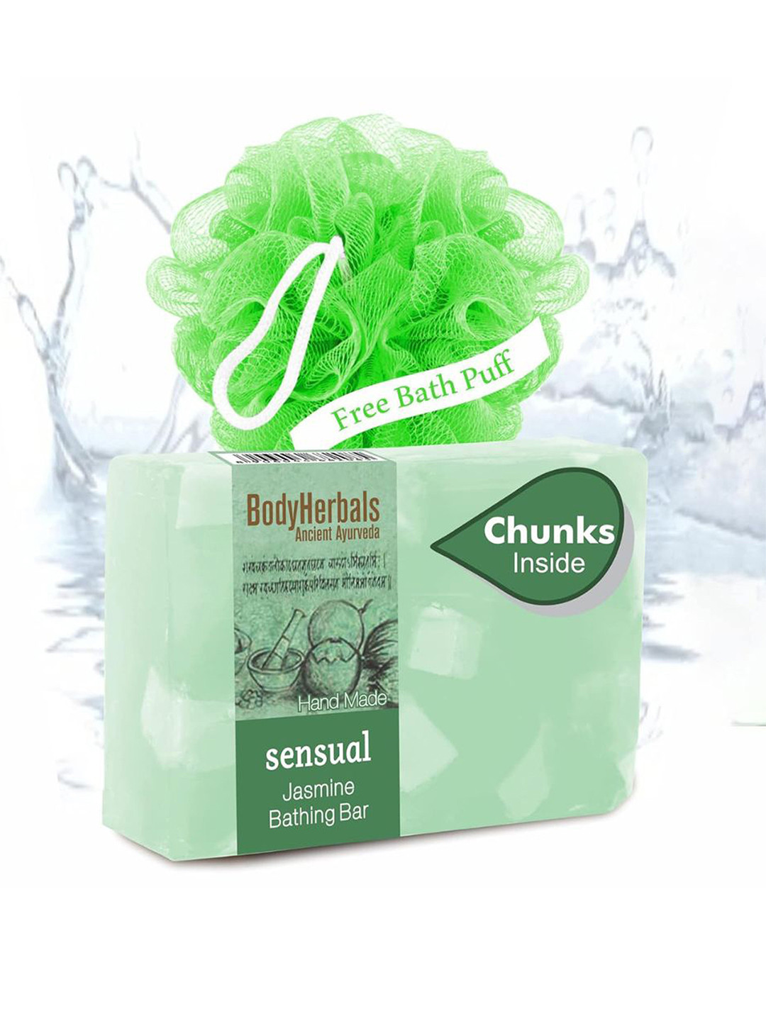 BodyHerbals Sensual Jasmine Bathing Soap Bar with Free Bath Puff - 100 g