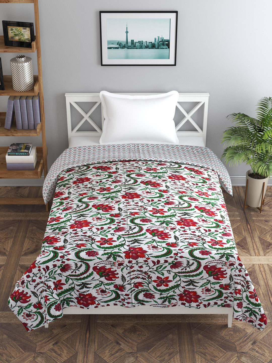 Trance home Linen Firdaus Red 210 GSM Pure Cotton Reversible Single Bed Size Dohar