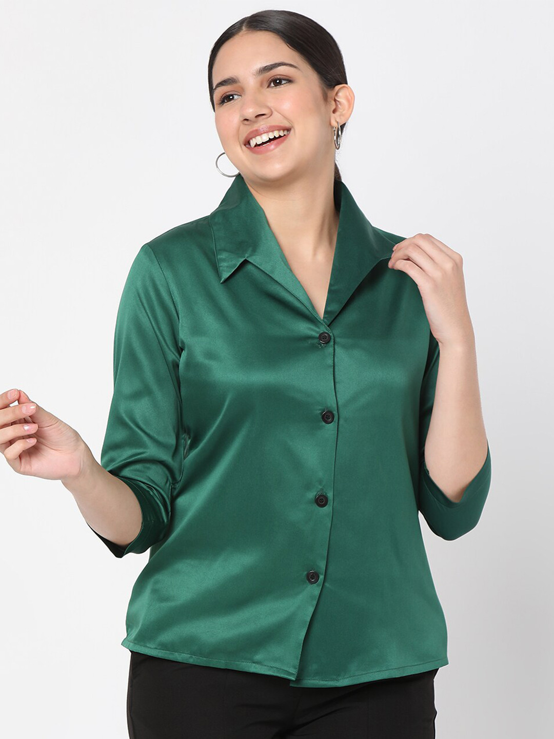 Smarty Pants Women Green Relaxed Formal Shirt