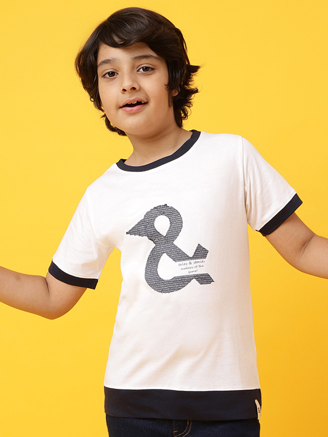 TALES & STORIES Boys White & Blue Typography Printed T-shirt
