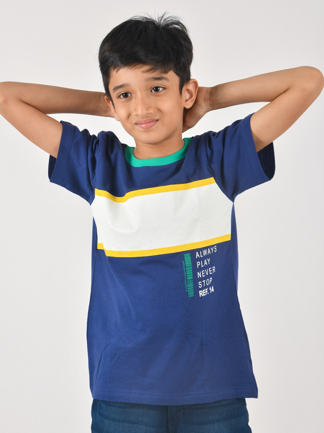 TALES & STORIES Boys Navy Blue Extended Sleeves T-shirt