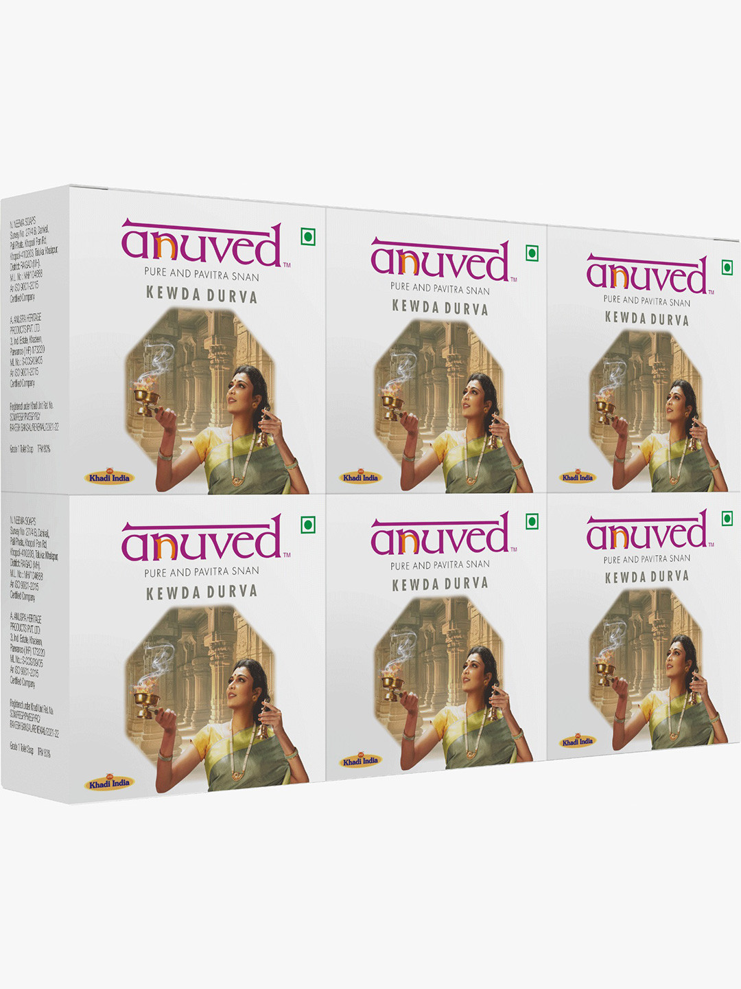 Anuved Set of 6 Herbal Kewda Soaps for Cooling & Refreshing Your Senses - 125 g Each