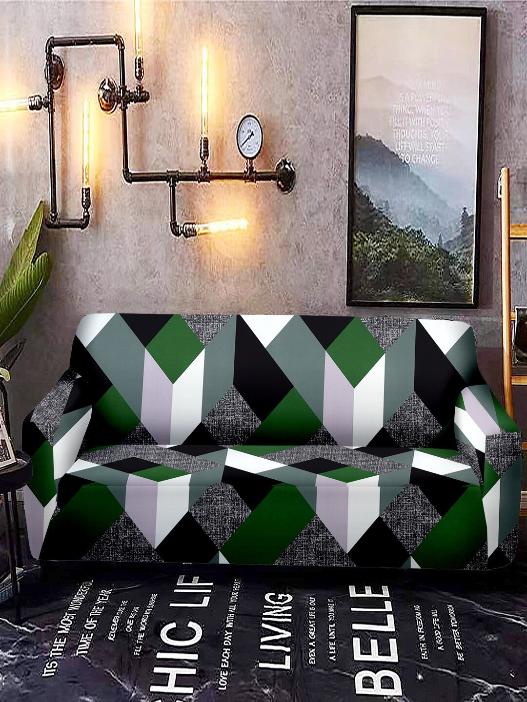 Cortina Green Printed Two-Seater Sofa Cover