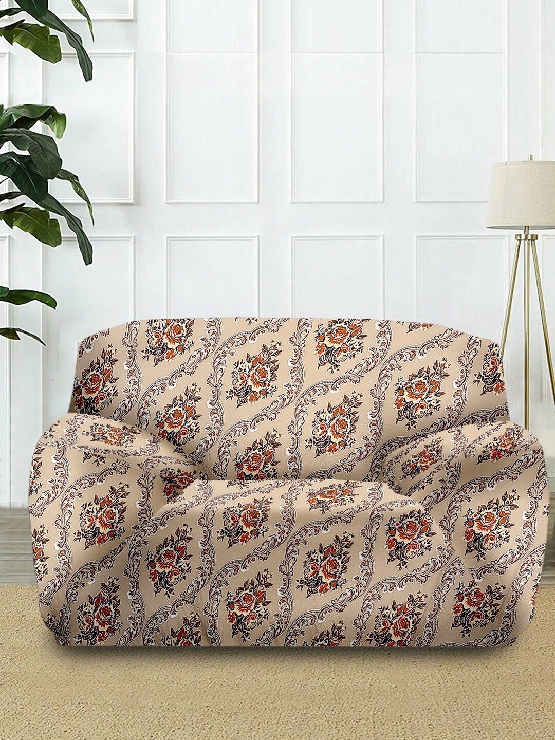 Cortina Beige Printed Single-Seater Sofa Cover