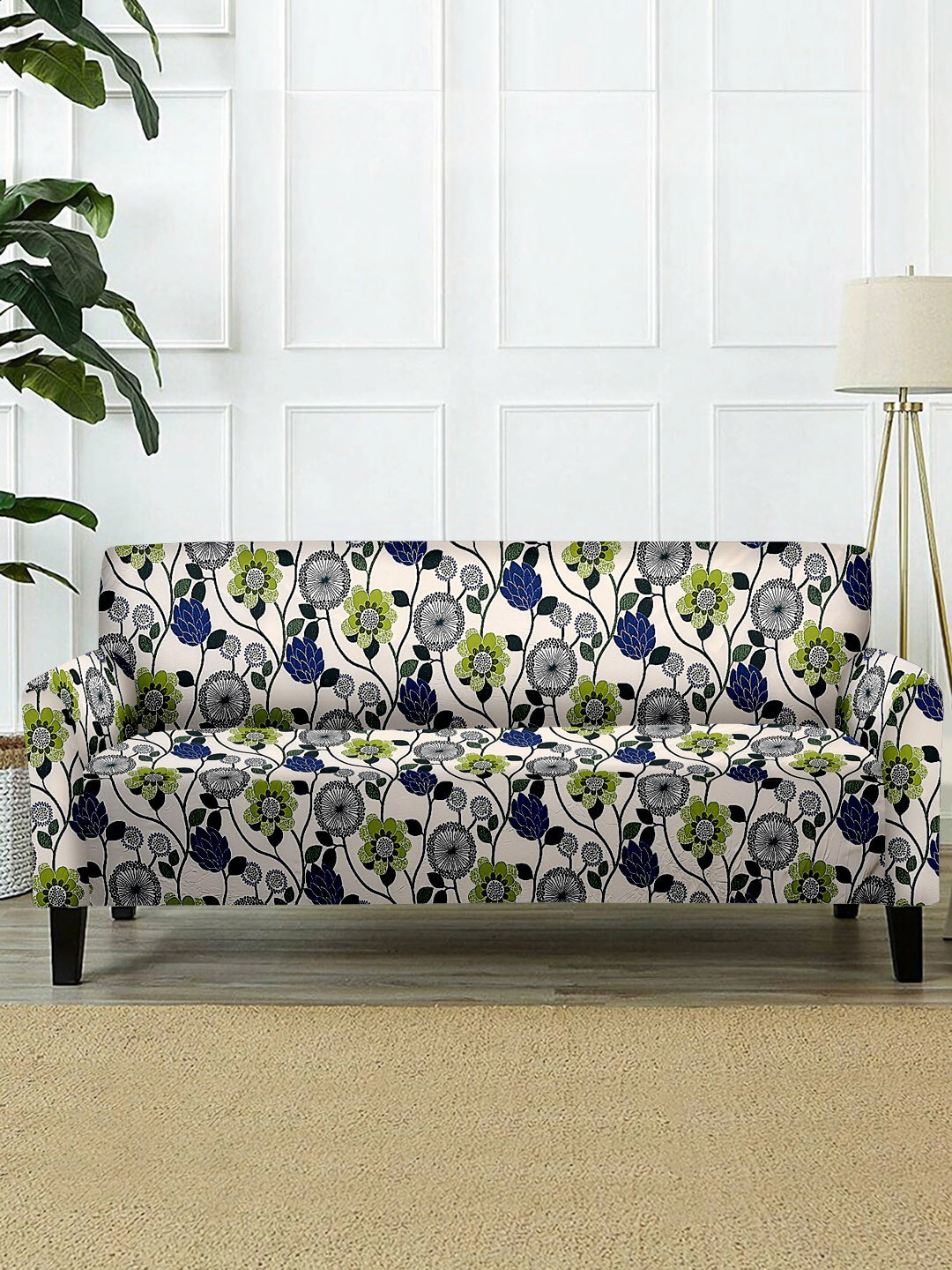 Cortina Green Printed Two-Seater Sofa Cover