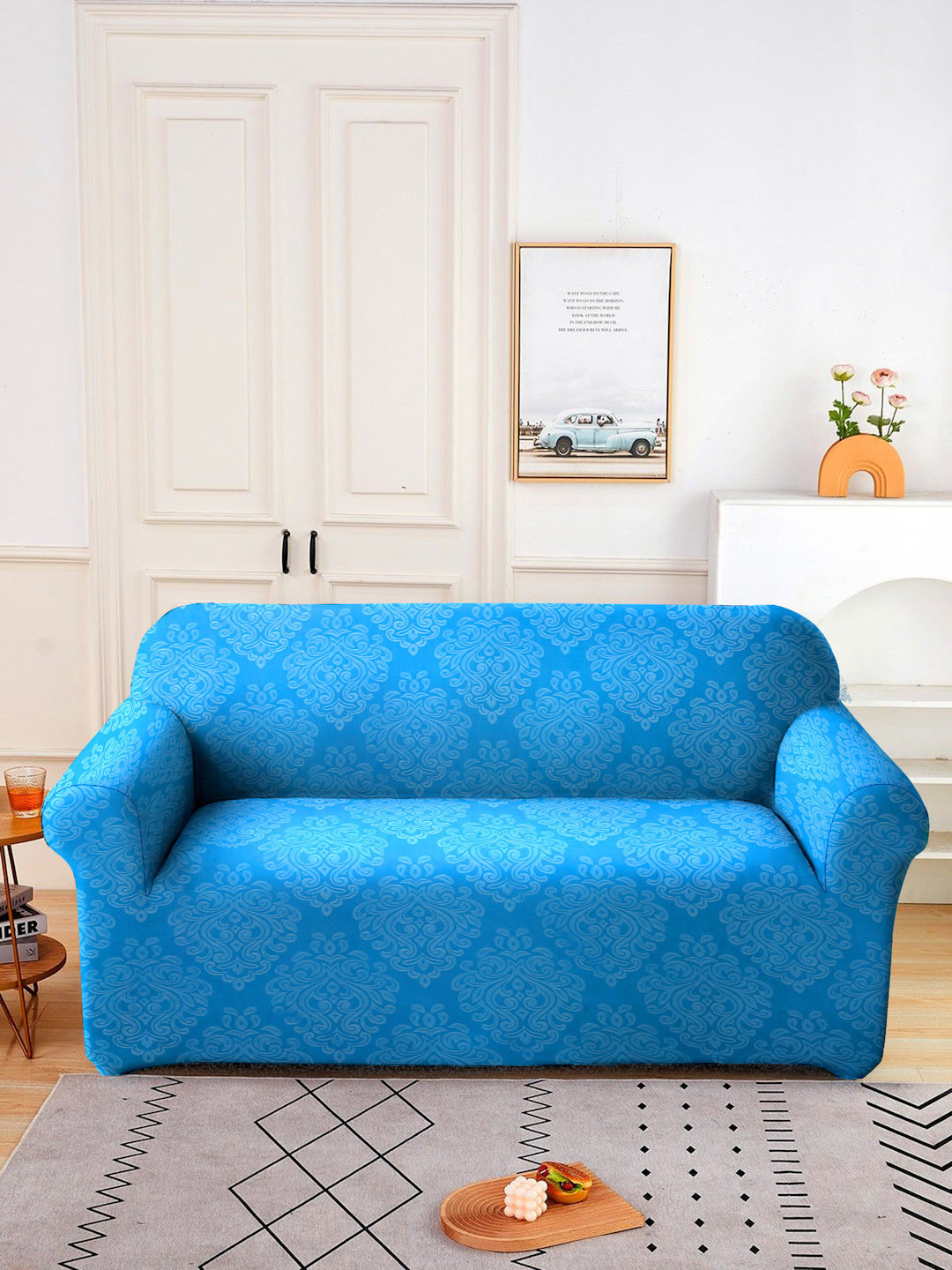 Cortina Blue Printed Two-Seater Sofa Cover